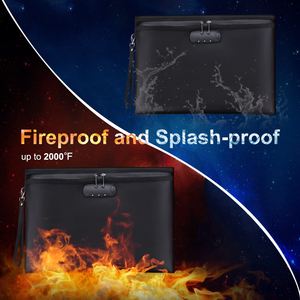 Brandwerende Zwarte Documenttas Lock Geld Beveiliging Organizer Siliconen Gecoat Glasvezel 10 Kaartsleuven A4 Documenten Contant Paspoort - Product Image 5