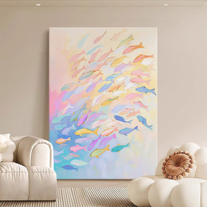 Colorful Fish Oil Painting Hand Painted Impressionism Style Living Room <b>Wall</b> Art Decor No <b>Frame</b> Modern Minimalist <b>Design</b> - Product Image 1