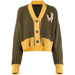 Guoou Knitwear Latest Design Knitted Cashmere Wool Lady Long Sleeve Women Sweater Cardigan