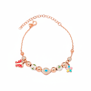 Colorful Flower Eye Butterfly Zircon <b>Charm</b> <b>Bracelet</b> Shaker Trendy Style Turkish Handmade Rhodium Plated 925 Sterling <b>Silver</b> - Product Image 2