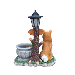 <span class=keywords><strong>Estatua</strong></span> de Perro <span class=keywords><strong>Shiba</strong></span> <span class=keywords><strong>Inu</strong></span> Sentado de Resina con Luz Solar, Letrero de Bienvenida, Maceta, Decoración para Jardín, Patio, Entrada - Product Image 4