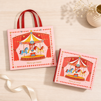 Boîte cadeau magnétique rigide sur le thème du cirque, personnalisée et luxueuse, avec sac en papier, vente en gros OEM, emballage de bonbons pour anniversaire d'enfants