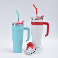 Personnalisé 2023 Nouveau LOGO Personnalisé Paille de Voyage Isolante en Acier Inoxydable Gobelet de 40oz avec Poignée Détachable