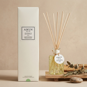Aikun Rosemary Eucalyptus Patterned Glass Bottle Reed <b>Diffuser</b> Set With Natural Reeds Tall Box For Spa Hotel Home Aroma Supply - Product Image 1