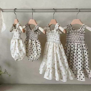 Abito con bretelle floreale estivo da 2025 per bambine vestito Casual a pois per piccolo compleanno da spiaggia con volant da bambina - Product Image 4