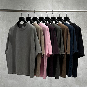 American Style Washed <b>Distressed</b> Boxy Fit T-Shirt Raw Edge Loose Casual Summer <b>Tops</b> - Product Image 1