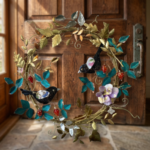 Corona romántica de metal hecha a mano con pájaros, flores y hojas, corona decorativa redonda para el día de San Valentín sin iluminación - Product Image 3