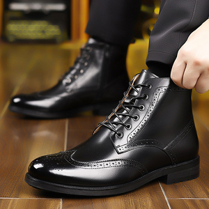 Bottes <span class=keywords><strong>Martin</strong></span> habillées à lacets en cuir pleine fleur pour hommes, à talon bas, style brogue, idéales pour le bureau, les rendez-vous et la mode urbaine – Grande Vente - Product Image 5