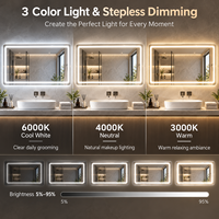 Miroir de salle de bain LED sans cadre, mural, anti-buée, avec commande tactile, lumière à 3 couleurs, intensité réglable, pour hôtel et maison