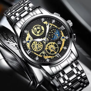 Montre-bracelet à quartz pour homme, design personnalisé tendance, bracelet en acier inoxydable, décontractée, lumineuse, étanche, avec date, pour affaires - Product Image 4