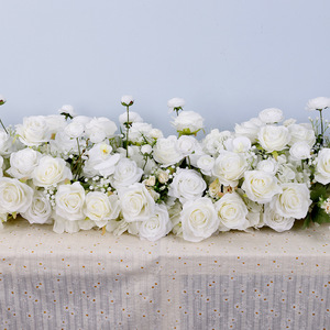 Centro de Mesa con Flores Personalizado, Decoración para el Hogar y Bodas, Guirnalda de Rosas Blancas de Seda para Bodas - Product Image 4