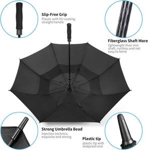 Parapluie de golf grand format en gros, personnalisé, pour homme, imperméable, coupe-vent, pour 2-3 personnes, parapluie droit semi-automatique avec revêtement noir - Product Image 4
