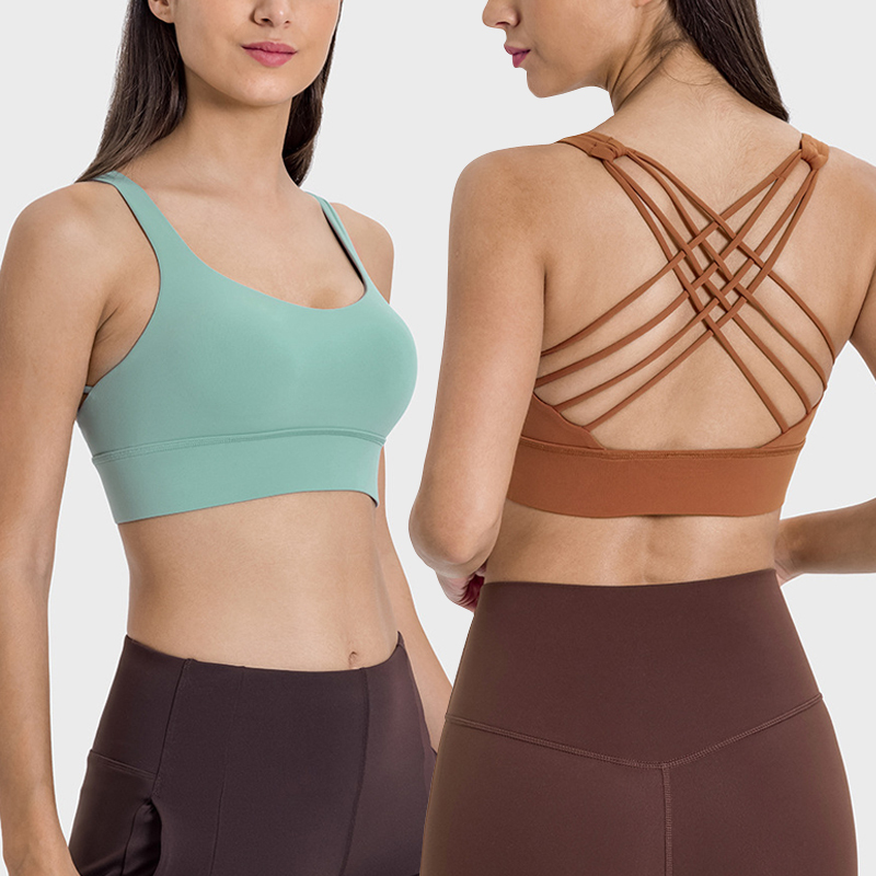 Padded Beauty Cross Back Yoga Bra Brushed Nude High-Strength Shock-Proof Upper Support Sports Underwear Women