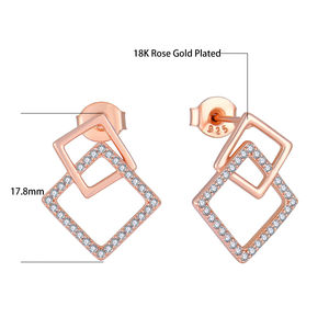 Pendientes Largos <span class=keywords><strong>de</strong></span> Plata <span class=keywords><strong>de</strong></span> Ley Chapados en Oro Rosa YILUN con Circonita Cúbica - Diseño Geométrico, Elegantes <span class=keywords><strong>para</strong></span> Mujer, Aniversario - Product Image 6