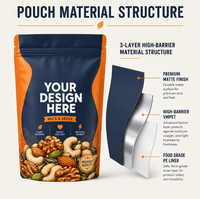 Sachet Doypack Personnalisé Imprimé pour Emballage de Noix Mélangées, Sachet Mylar à Fermeture Éclair pour Snacks Artisanaux, Céréales et Graines