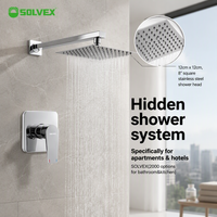 Set Shower Krom & Hitam & Brush SOLVEX Harga Diskon, Set Shower Tersembunyi untuk Kamar Mandi, Sistem Shower Kepala Persegi dengan Saklar