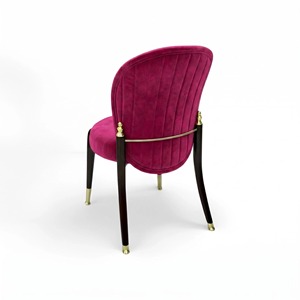 <span class=keywords><strong>Chaise</strong></span> de salle à manger de mariage haut de gamme à dossier rond en <span class=keywords><strong>velours</strong></span> <span class=keywords><strong>rose</strong></span> et pieds en métal robuste avec embouts dorés pour événements de luxe - Product Image 2