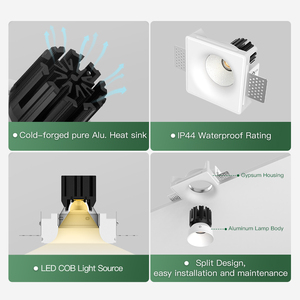 15W 现代无边框石膏筒灯方形 LED 吸顶灯嵌入式 COB 射灯 IP44 客厅照明 - Product Image 3