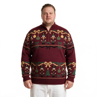 Pull-over en tricot jacquard à col polo pour homme, motif drôle de Casse-Noisette, thème de Noël, rouge, ODM OEM