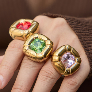 Luxury Vintage Stainless Steel <b>Ring</b> Colorful Glass <b>Tiger</b> <b>Eye</b> Stone 18K Gold Plated Jewelry for Women - Product Image 2