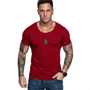 Camiseta de Verano para Hombre, Cuello en V, Ajustada, de Secado Rápido, 260g, Color Sólido, con Logotipo Personalizado al por Mayor - Product Image 3