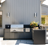 Cuisine extérieure moderne sur mesure en gros, îlot barbecue en acier inoxydable, résistant aux intempéries, certifié E0 CE CARB P2, usine OEM