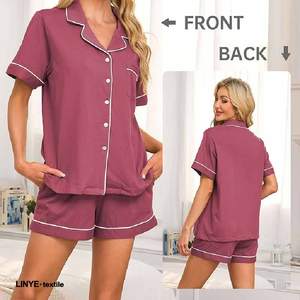 Bộ đồ ngủ cotton mát mẻ mùa hè, thoáng khí, thấm hút mồ hôi, 100% cotton hữu cơ, bộ đồ ngủ nữ, cài khuy, chất liệu spandex - Product Image 5