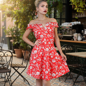 Robe d'été à fleurs, vêtement pour femmes, rouge - Product Image 3