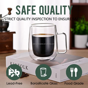 كوب قهوة زجاجي بجدار مزدوج ومقبض، مصنوع من زجاج البوروسيليكات الشفاف عالي الجودة وبتصميم عصري وسعات متعددة - Product Image 5