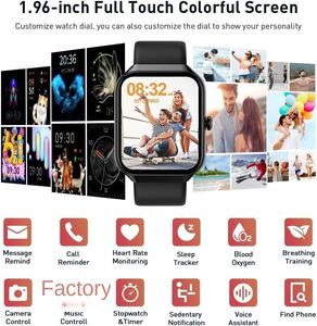 Montre connectée étanche IP68 en gel de silice carré HD 1,96 pouces 2025 pour hommes et femmes, suivi d'activité Android, répondre/passer des appels, modes sportifs, fréquence cardiaque - Product Image 2