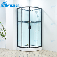 Porte coulissante de salle de bain pour villa et hôtel, en alliage d'aluminium noir mat, avec verre trempé de 6 mm, facile à nettoyer, pour salle de douche encadrée