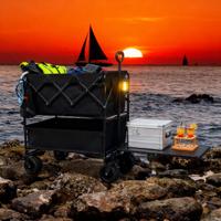 Chariot de camping à double couche de grande capacité, tissu Oxford 600D, chariot pliable en acier, chariot de pique-nique en plein air, chariot de plage, chariot de courses, OEM