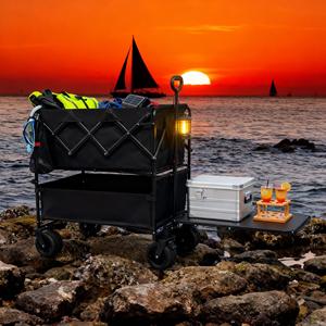 Large Capacity Double Layer Camping <strong>Wagon</strong> 600D Oxford Cloth Steel Folding Trolley Outdoor Picnic <strong>Beach</strong> Cart Shopping OEM - Product Image 6