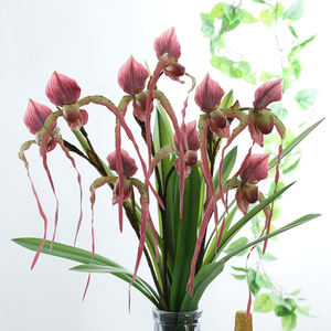 V150-1ขายส่งดอกไม้ประดิษฐ์ดินกล้วยไม้ผู้หญิงรองเท้าแตะ Faux ไหม <span class=keywords><strong>Paphiopedilum</strong></span> - Product Image 4