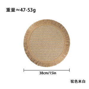 Round Woven Tassel <b>Placemat</b> With Fringe Edge Non Slip Heat Insulation Mat <b>For</b> <b>Table</b> Home Decor Beige Green Black Camel Off White - Product Image 5