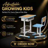 Ensemble de chaise de bureau moderne réglable pour étudiant avec dossier ergonomique, panier à livres, mobilier scolaire portable en plastique pour salle de classe