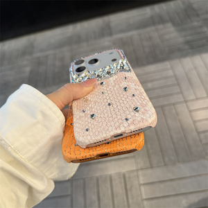 Étui de téléphone en cuir <span class=keywords><strong>orange</strong></span> avec paillettes et diamants pour iPhone Air 17 16 Plus 12 13 14 15 Pro Max, coque de protection de luxe avec strass - Product Image 6