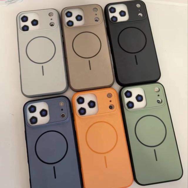 For iPhone 17 16 15 14 13 12 11 Anti Slip Orange Phone Cover for Samsung S26 A17 A07 A16 Luxury Color Block Magnetic Phone Case
