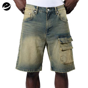 شورت جينز أصلي مخصص من XUCHANG، ملابس الشارع للرجال، 100% قطن، فضفاض، بجيوب كبيرة، حواف خام، مغسول بالأحماض - Product Image 1