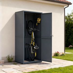 <span class=keywords><strong>Caja</strong></span> de Almacenamiento para Bicicletas de Exterior, Acero con Recubrimiento en Polvo, Cobertizo Vertical para Bicicletas, Casillero Metálico para Bicicletas, Cajas de Almacenamiento Seguras para Bicicletas de Jardín con Cerraduras - Product Image 1