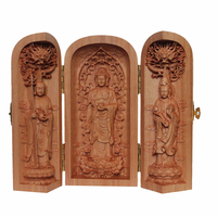 Statue bouddhiste et taoïste sculptée à la main, mini-autel de voyage, sanctuaire de poche en bois pour la bénédiction à domicile, cadeau