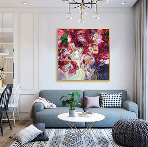 Nouveau peint à la main fleur rouge <span class=keywords><strong>couteau</strong></span> <span class=keywords><strong>peinture</strong></span> à l'huile grand mur Art fleur photo conception peintures œuvre pour la décoration de salon - Product Image 3