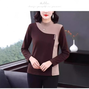 Women Ribbed German Fleece Long Sleeve <b>Top</b> Round Neck Thermal Base <b>Layer</b> Loose Fit Color Block Autumn Winter Wear - Product Image 3