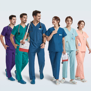 LOGO bordado popelina tela duradera mujeres hombres múltiples 8 bolsillos cordón Scrub uniformes Hospital <span class=keywords><strong>Dental</strong></span> enfermería ropa de trabajo - Product Image 1