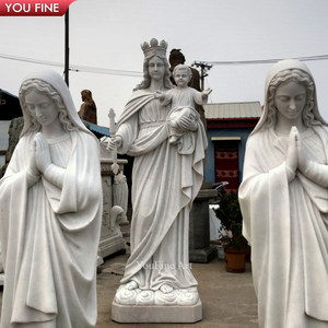 YOUFINE Statue de la Vierge <span class=keywords><strong>Marie</strong></span> avec l'Enfant Jésus en marbre blanc grandeur nature Sculpture catholique sculptée à la main pour l'église - Product Image 3