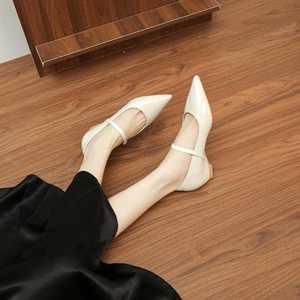 Mary Jane Flats Pointed Toe Patent Leather Buckle Rubber Outsole <b>Height</b> <b>Increasing</b> Single Strap Women's <b>Shoes</b> for Office Party - Product Image 1