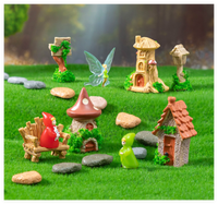 Fées miniatures bienvenue fée jardin Kit résine chaise souche d'arbre champignon panneaux routiers boîte aux lettres pierre 3D maison mignon Kawaii Figure