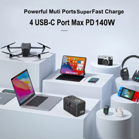 Adaptateur de voyage universel GAN 140W, nouveau produit 2026, prise électrique, adaptateur de voyage avec 2500W, 4 ports Type C, 1 port USB, prise UK US AU EU