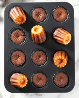 FAD4-Mini Moule à Canelés Antiadhésif en Acier Carbone à 12 Cavités, Noir, pour Pâtisserie Française