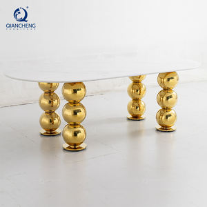Mesa de Banquete Ovalada de Mármol Blanco con Patas de Acero Inoxidable Dorado para Eventos y Bodas, Muebles de Lujo Personalizados para Vestíbulo de Hotel - Product Image 1